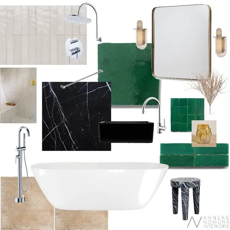 Jade Green and Neutral Zellige Tile Bathroom Interior Design Mood Board by ANNEKE NOMURA INTERIORS on Style Sourcebook