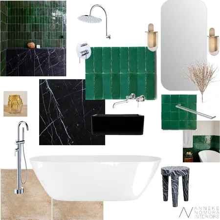 Jade Green Zellige Tile and Black Marble Bathroom Interior Design Mood Board by ANNEKE NOMURA INTERIORS on Style Sourcebook