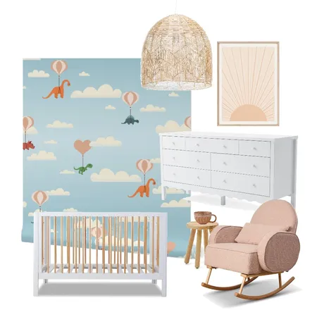 Dino Pink Hot Air Balloon Wallpaper - Ombre Blue Sky Interior Design Mood Board by Luisa_Rafter_Design on Style Sourcebook
