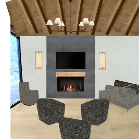 Cabin Loft - dark tile w lampshades chandelier Interior Design Mood Board by AlexaWhitehurst on Style Sourcebook