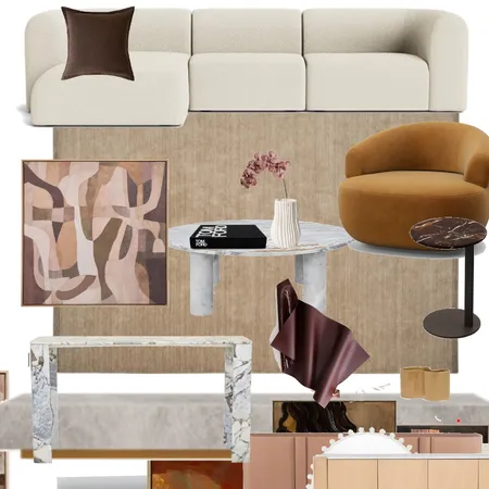 Living area king living rug accent chair and side marble buffet trit art Interior Design Mood Board by Efi Papasavva on Style Sourcebook