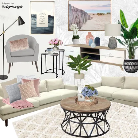 living room blue pink white black Interior Design Mood Board by stephc.style on Style Sourcebook