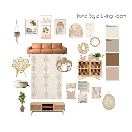 Boho Style Living Room Interior Design Mood Board by christinegarcia on Style Sourcebook