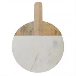 Macnevin Marble & Mango Wood Round Paddle Serving Board, 36x45cm by Casa Sano, a Platters & Serving Boards for sale on Style Sourcebook