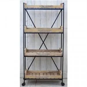 Bistrot De France Industiral Solid Mango Wood Timber and Iron Display Shelf with Castors by Philbee Interiors, a Wall Shelves & Hooks for sale on Style Sourcebook