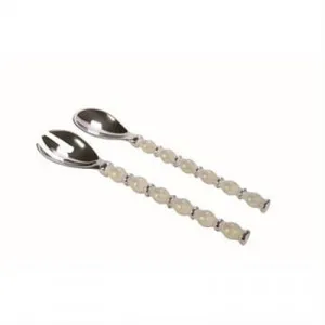 Lorenzo Enamelled Aluminium 2 Piece Salad Server Set, Beaded Handle, Cream by Casa Uno, a Cutlery for sale on Style Sourcebook