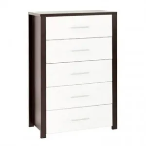 Cue 5 Drawer Tallboy, Walnut / White by EBT Furniture, a Dressers & Chests of Drawers for sale on Style Sourcebook