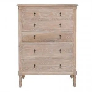 Flinders Oak Timber 5 Drawer Tallboy, Lime Washed Oak by Manoir Chene, a Dressers & Chests of Drawers for sale on Style Sourcebook