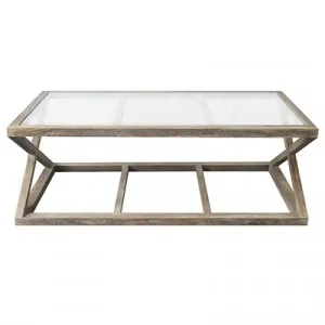 Valencia Glass Top Oak Timber Coffee Table, 130cm, Burnt Oak by Manoir Chene, a Coffee Table for sale on Style Sourcebook