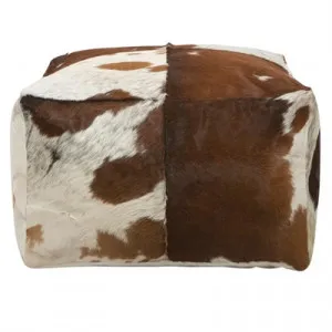 Lorenzen Cow Hide Square Beanbag Pouffe Ottoman, Tan / White by Casa Sano, a Ottomans for sale on Style Sourcebook