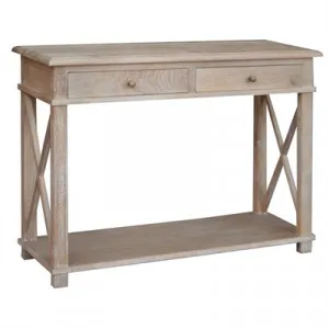 Phyllis Oak Timber 2 Drawer Console Table, 110cm, Lime Washed Oak by Manoir Chene, a Console Table for sale on Style Sourcebook