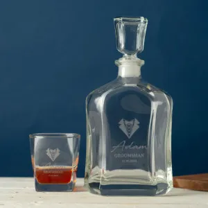 Personalised Bow Tie & Lapel Engraved Decanter & Scotch Glass Set by Identity Direct, a Decanters & Carafs for sale on Style Sourcebook