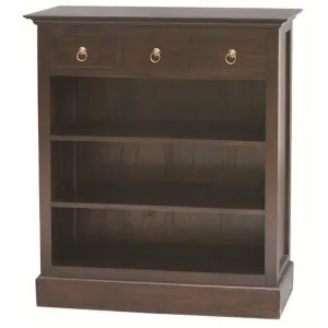 Adolf Mahogany Timber 3 Drawer Low Bookcase, Chocolate by Centrum Furniture, a Bookshelves for sale on Style Sourcebook