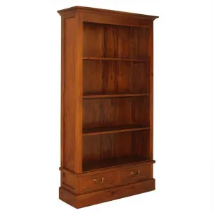 Tasmania Mahogany Timber Wide Bookcase with Drawers, Light Pecan by Centrum Furniture, a Bookshelves for sale on Style Sourcebook