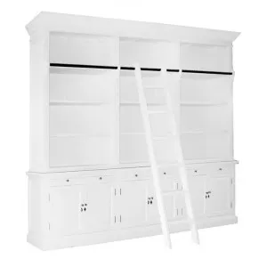 Ampuis 3-Bay Birch Timber Library Bookcase with Ladder, White by Manoir Chene, a Bookshelves for sale on Style Sourcebook