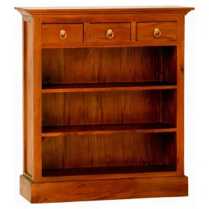 Adolf Mahogany Timber 3 Drawer Low Bookcase, Light Pecan by Centrum Furniture, a Bookshelves for sale on Style Sourcebook