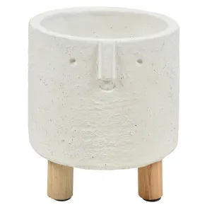 Sara Wooden Footed Ceramic Planter, Medium, White by Casa Sano, a Plant Holders for sale on Style Sourcebook
