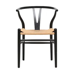 Megs Wishbone Dining Chair in Black / Natural Seat by OzDesignFurniture, a Dining Chairs for sale on Style Sourcebook