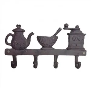Kettle Bowl Grinders Cast Iron 4 Hook Wall Hanger, Antique Rust by Mr Gecko, a Wall Shelves & Hooks for sale on Style Sourcebook