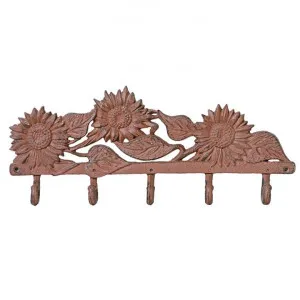 Sunflower Cast Iron 5 Hook Wall Hanger, Antique Rust by Mr Gecko, a Wall Shelves & Hooks for sale on Style Sourcebook
