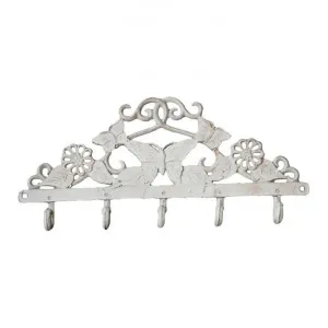 Butterfly & Morning Glory Cast Iron Wall Hook, Antique White by Mr Gecko, a Wall Shelves & Hooks for sale on Style Sourcebook