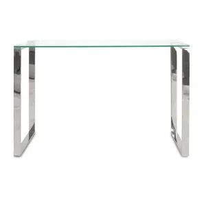 Henrick Glass & Stainless Steel Console Table, 120cm, Silver by Conception Living, a Console Table for sale on Style Sourcebook