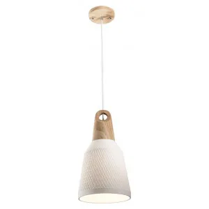 Morrissey Ceramic & Oak Timber Pendant Light, Slim by Mercator, a Pendant Lighting for sale on Style Sourcebook