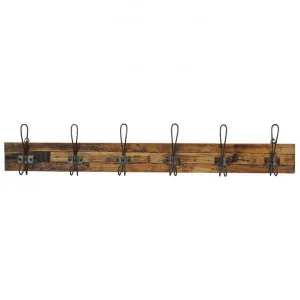 Perin Recycled Teak Timber & Metal Hanger, 6 Hook, Rustic Charcoal / Sandblasted Natural by Chateau Legende, a Wall Shelves & Hooks for sale on Style Sourcebook