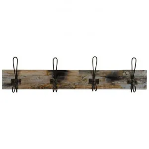Perin Recycled Teak Timber & Metal Hanger, 4 Hook, Rustic Charcoal / Weathered Natural by Chateau Legende, a Wall Shelves & Hooks for sale on Style Sourcebook