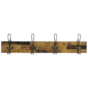 Perin Recycled Teak Timber & Metal Hanger, 4 Hook, Rustic Charcoal / Sandblasted Natural by Chateau Legende, a Wall Shelves & Hooks for sale on Style Sourcebook