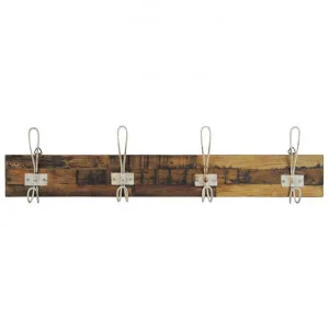 Perin Recycled Teak Timber & Metal Hanger, 4 Hook, Rustic White / Sandblasted Natural by Chateau Legende, a Wall Shelves & Hooks for sale on Style Sourcebook