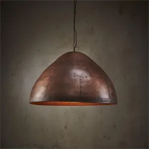 Jermyn Riveted Iron Dome Pendant Light, Large, Antique Copper by Zaffero, a Pendant Lighting for sale on Style Sourcebook