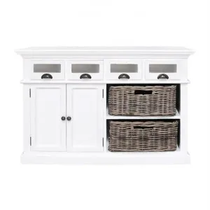 Halifax Mahogany Timber 2 Door 4 Drawer Buffet Table with 2 Rattan Baskets, 125cm by Novasolo, a Sideboards, Buffets & Trolleys for sale on Style Sourcebook