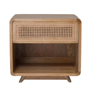 Willow Bedside Table 60cm in Mangowood Clear Lacquer / Rattan by OzDesignFurniture, a Bedside Tables for sale on Style Sourcebook