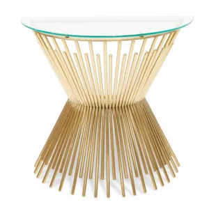 Kolora Glass Topped Metal Semi Round Console Table, 87cm by Conception Living, a Console Table for sale on Style Sourcebook