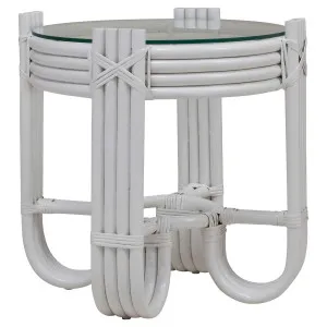 Raffles Round Side Table 59cm in Rattan White by OzDesignFurniture, a Bedside Tables for sale on Style Sourcebook