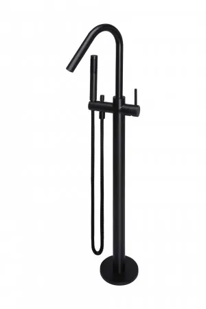 Meir | MATTE BLACK ROUND FREESTANDING BATH SPOUT AND HAND SHOWER by Meir, a Bathroom Taps & Mixers for sale on Style Sourcebook