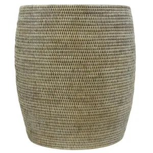 Pindaya Rattan Drum Side Table / Pot, White Wash by Hearth & Home, a Plant Holders for sale on Style Sourcebook