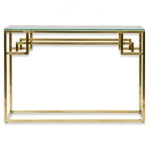 Mackerel Glass & Stainless Steel Console Table, 115cm, Gold by Conception Living, a Console Table for sale on Style Sourcebook