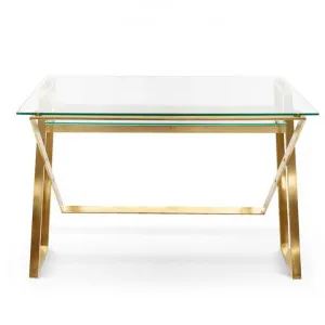Virginia Glass & Stainless Steel Desk, 120cm, Gold by Conception Living, a Desks for sale on Style Sourcebook