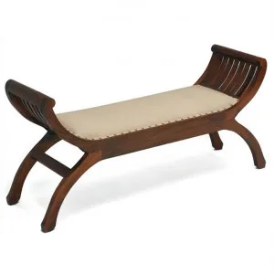 Quon Liam Mahogany Timber Curved Bench with Cushioned Seat, Mahogany by Centrum Furniture, a Benches for sale on Style Sourcebook