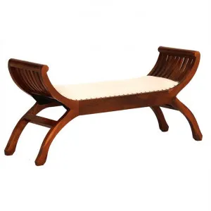 Quon Liam Mahogany Timber Curved Bench with Cushioned Seat, 130cm, Light Pecan by Centrum Furniture, a Benches for sale on Style Sourcebook