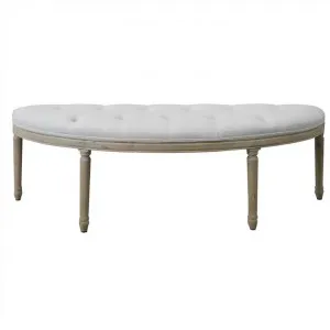Mia Solid Oak Timber Half Moon Bench with Tufted Linen Seat by Manoir Chene, a Benches for sale on Style Sourcebook