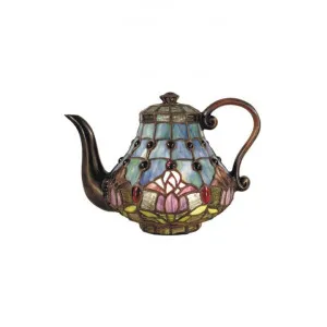 Mauve Tulip Tiffany Style Stained Glass Teapot Statue Table Lamp by GG Bros, a Table & Bedside Lamps for sale on Style Sourcebook