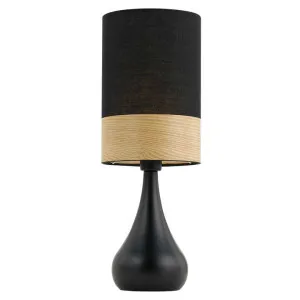 Akira Ceramic Base Table Lamp, Black Base / Black & Oak Shade by Telbix, a Table & Bedside Lamps for sale on Style Sourcebook