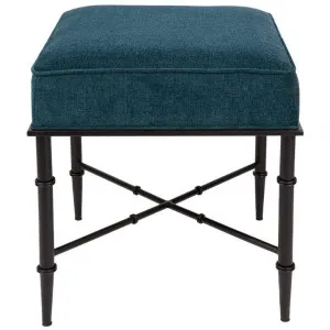 Hacienda Velvet Fabric & Iron Footstool, Teal / Black by Cozy Lighting & Living, a Bar Stools for sale on Style Sourcebook