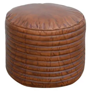 Warton Grooved Goat Leather Round Ottoman by Philuxe Home, a Ottomans for sale on Style Sourcebook