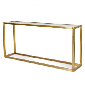 Alison Glass Console Table - Tempered Glass - Brushed Gold Base by Interior Secrets - AfterPay Available by Interior Secrets, a Console Table for sale on Style Sourcebook