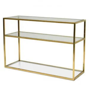 Noel 1.2m Glass Console Table - Gold Base by Interior Secrets - AfterPay Available by Interior Secrets, a Console Table for sale on Style Sourcebook