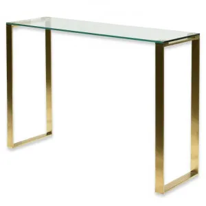 Freder Glass Console Table - Brushed Gold Base by Interior Secrets - AfterPay Available by Interior Secrets, a Console Table for sale on Style Sourcebook